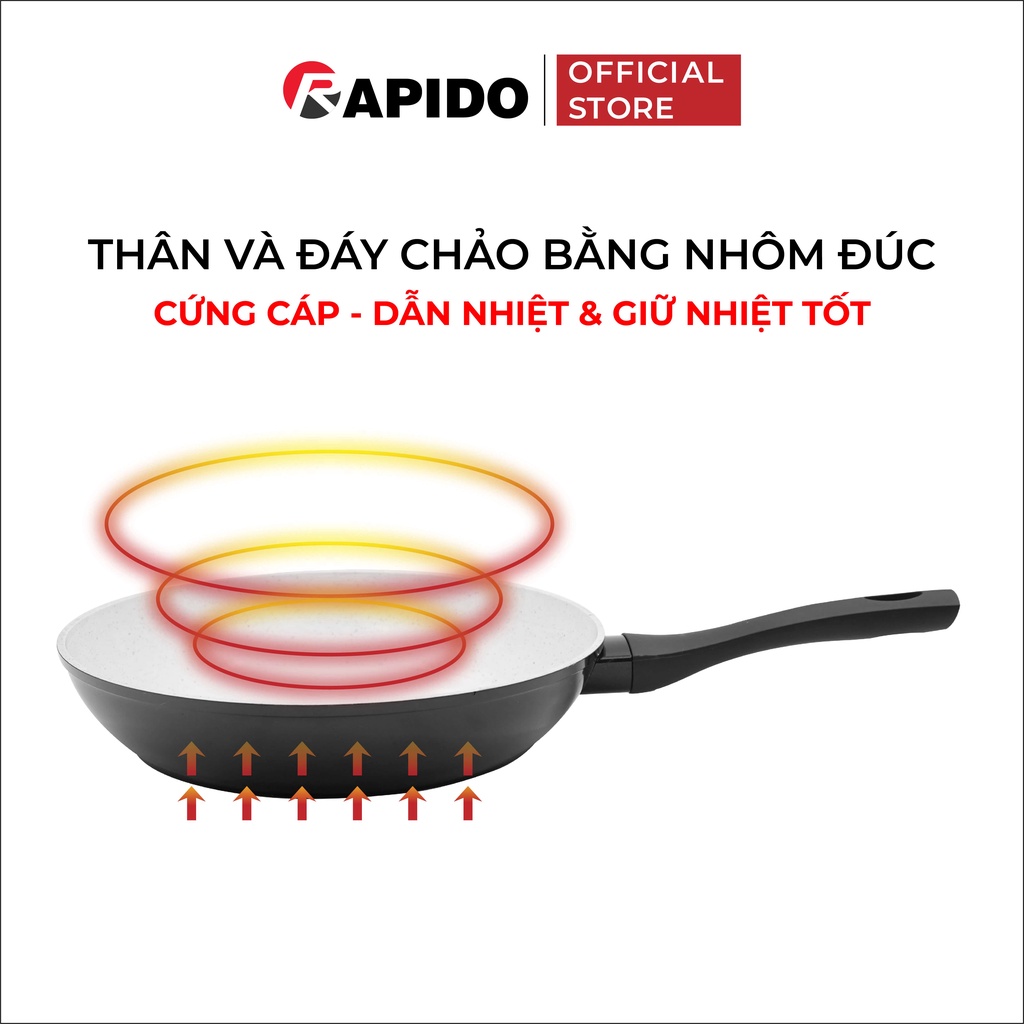 Chảo từ chống dính Rapido, chảo xào vân đá size 24-30cm dùng bếp từ, gas, hồng ngoại