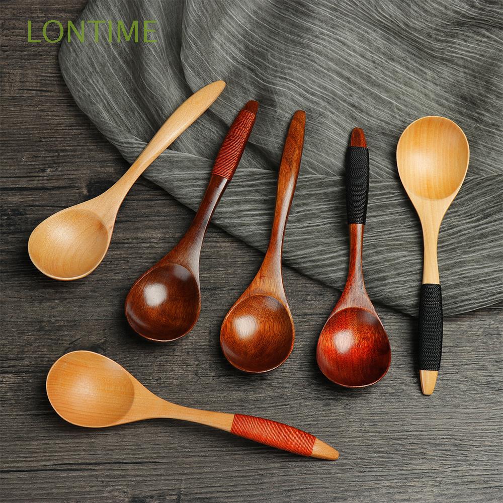 LONTIME Round Wooden Spoon Teaspoon Kitchen Utensils Tableware