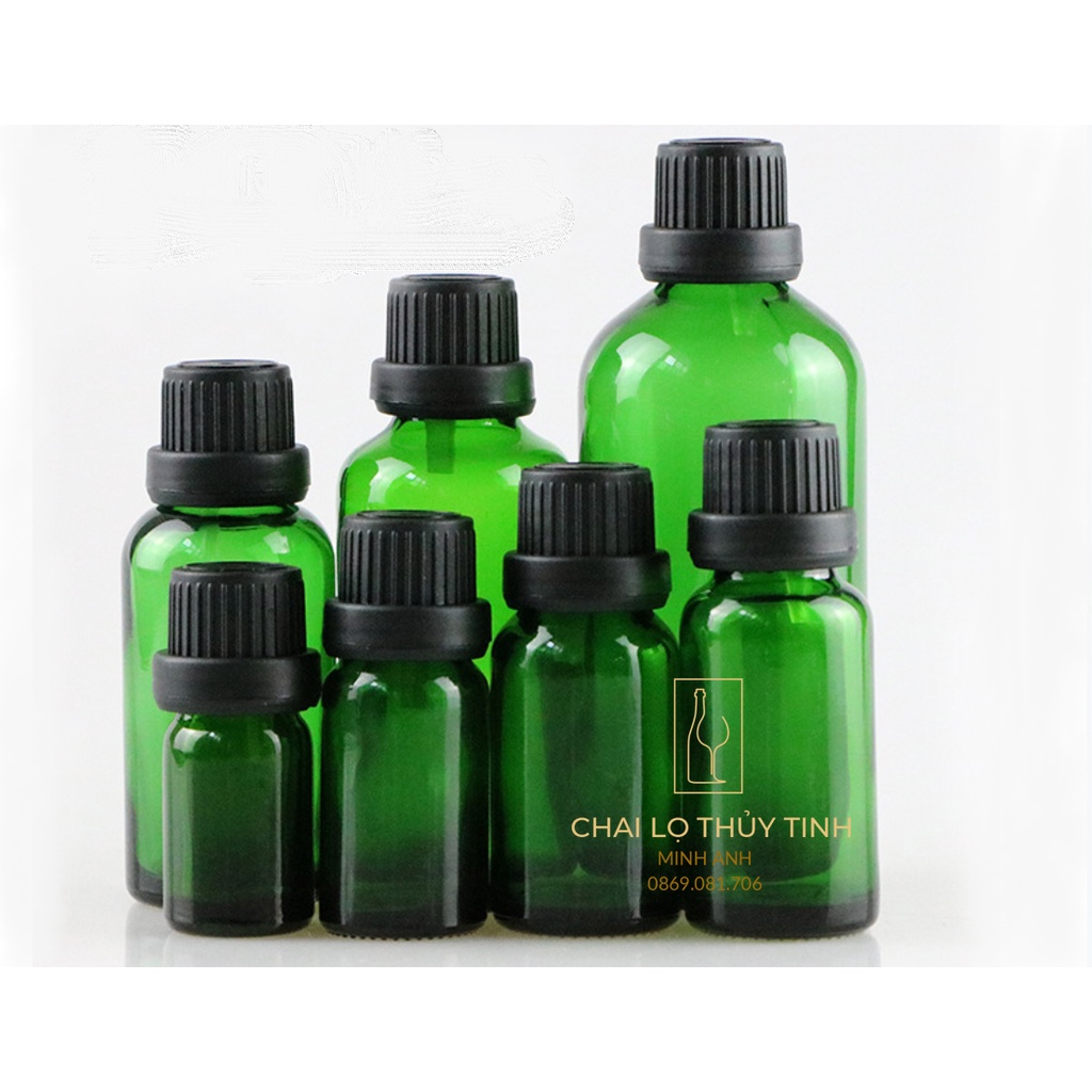 Lọ đựng chiết tinh dầu thủy tinh màu xanh nắp nhựa đen nhỏ giọt dung tích 5ml/10ml/15ml/20ml/30ml/50ml/100ml [Giá sỉ/Lẻ]