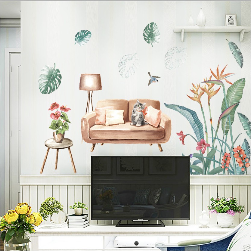 Decal trang trí tường - Lá cỏ ghế Sofa cổ điển