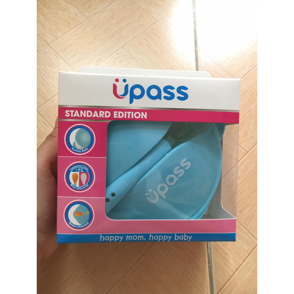 Bát ăn dặm Upass chống đổ có nắp và thìa cảm ứng nhiệt UP5001W