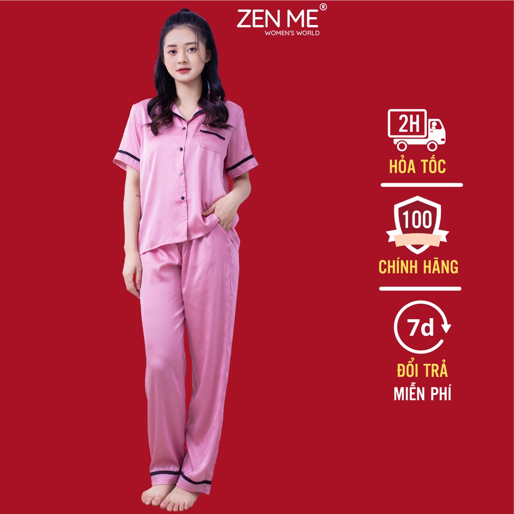 Đồ bộ nữ mặc nhà Zen Me bộ đồ ngủ pijama lụa tay cộc quần dài chất lụa latin cao cấp phối viền trẻ trung PJP1021