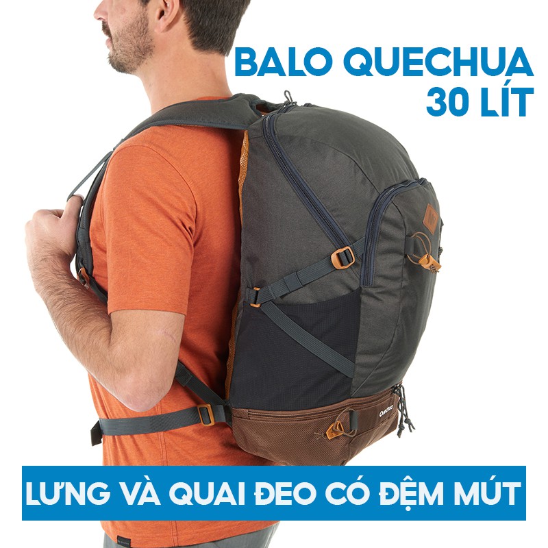 Balo thể thao cao cấp QUECHUA n-hiking leo núi, dã ngoại 30 lít - xám sẫm