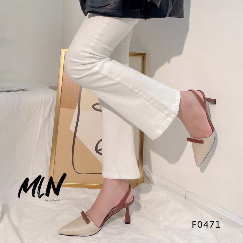 GIÀY CAO GÓT NỮ SLINGBACK GÓT NHỌN 5P BÍT MŨI DA MỀM PHỐI NƠ NHỎ HÀN QUỐC F0471