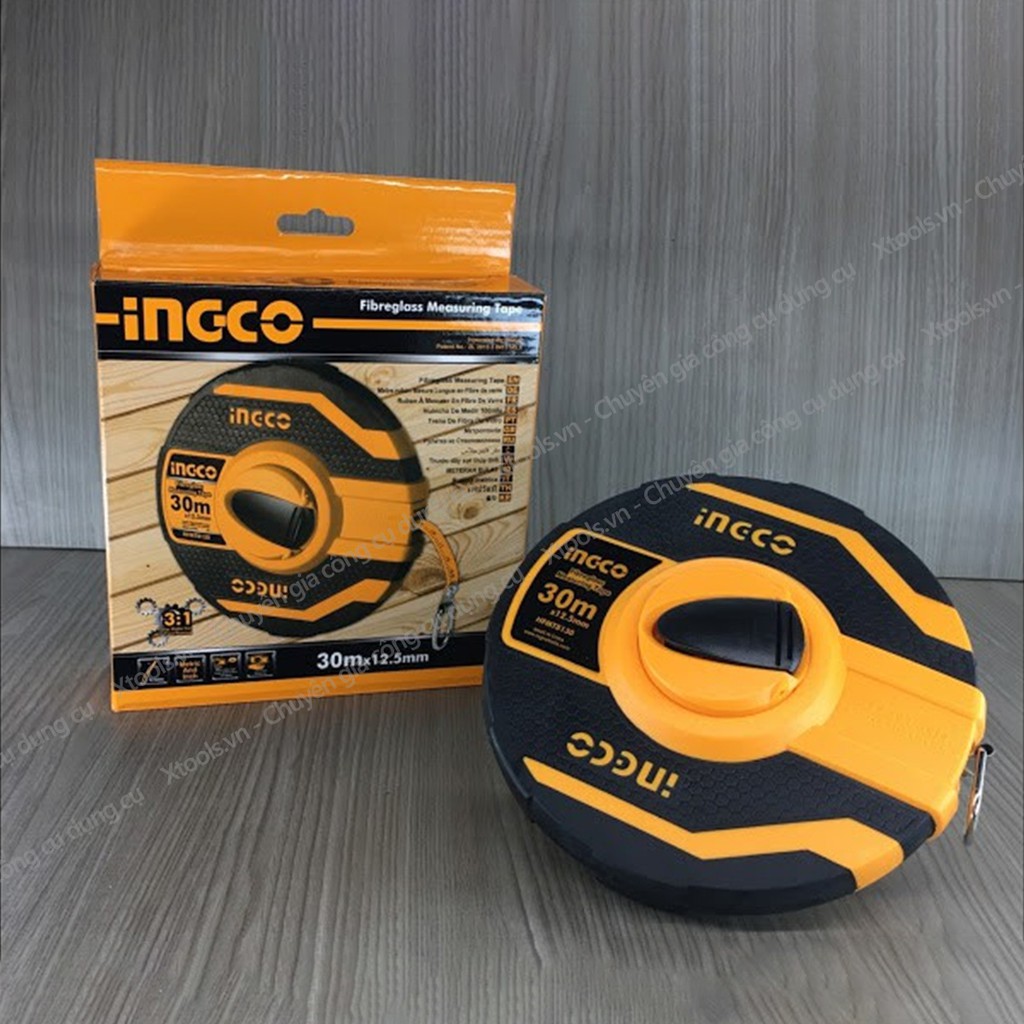 Thước dây cuộn sợi thủy tinh INGCO 20-30mx12.5mm, thước cuốn đa năng vỏ nhựa ABS bọc cao su siêu bền, tốc độ cuốn nhanh