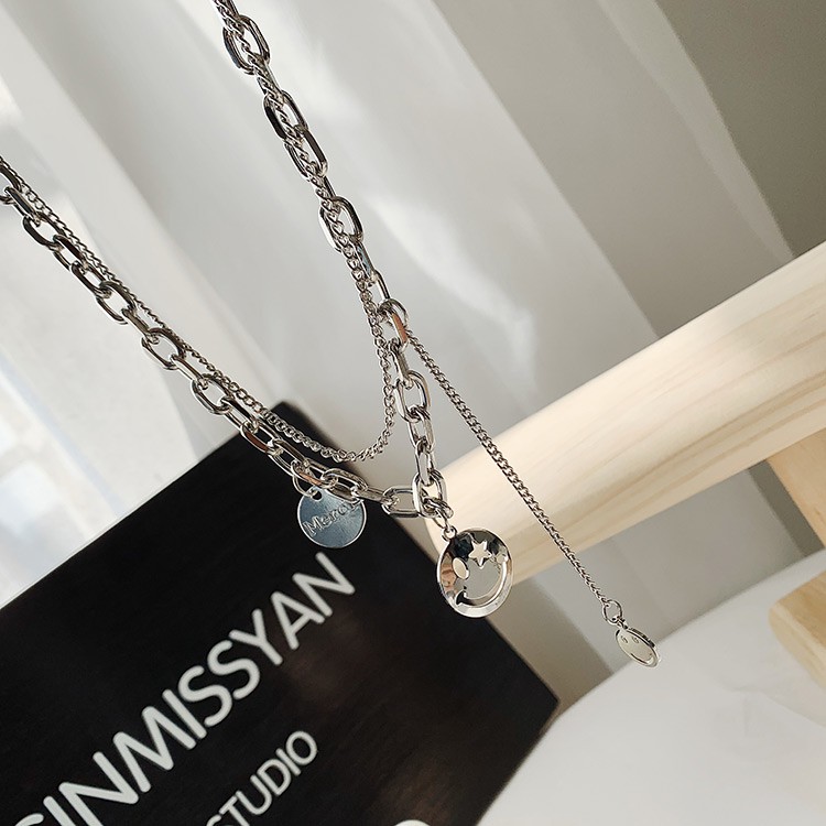 vòng cổ Mặt Hình Mặt Cười Bằng Thép Không Gỉ Phong Cách Hàn Quốc