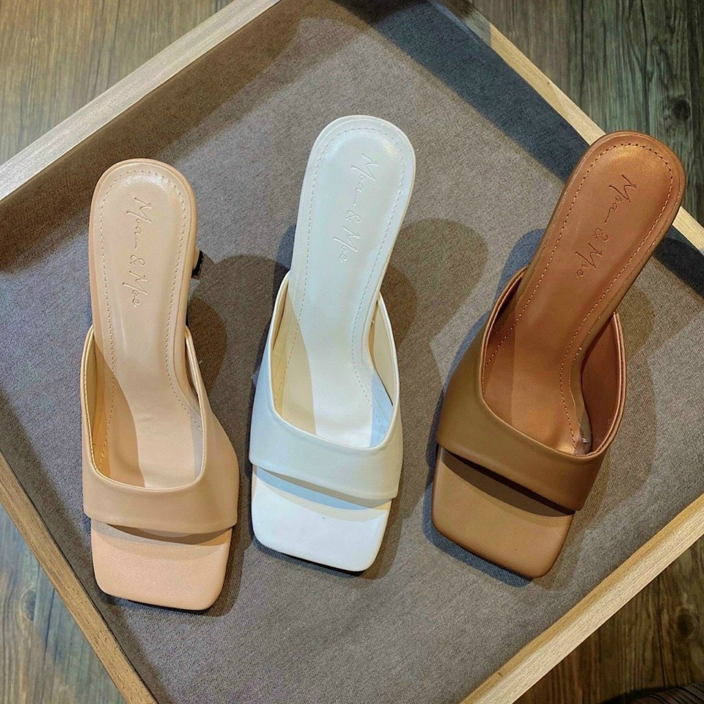 PAMELA - Guốc Nữ Da Mịn Thời Trang Dây Ngang Khoét Vuông Hàn Quốc Hot Trend 2021 7p - G40