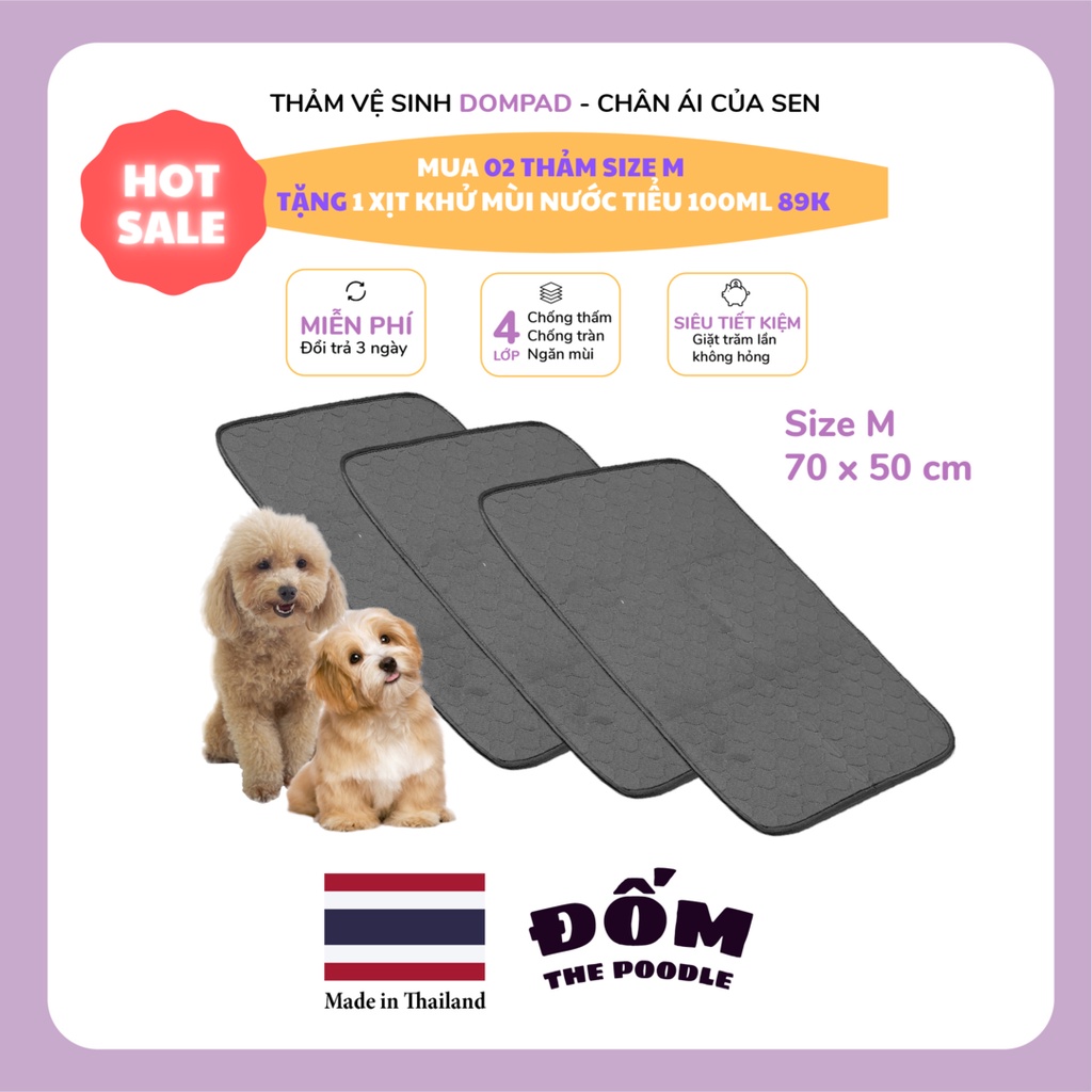 Thảm Cho Cún Đi Vệ Sinh DomPad - Size M Cho Cún Dưới 5kg - Tái sử dụng - Siêu bền - Siêu tiết kiệm