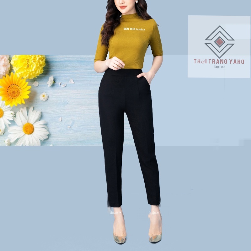 Quần Baggy nữ công sở cạp chun chất vải tuyết mưa mềm - Kiểu Quần tây bigsize nữ lưng cao màu đen mặc Đi làm - đi học