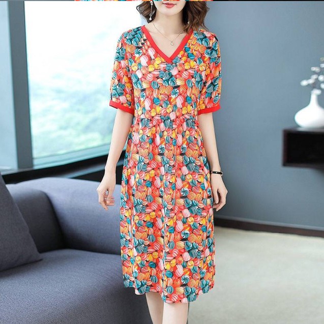 Đầm Midi Tay Ngắn In Hoa Thời Trang Mùa Hè 2018 Size L-6Xl