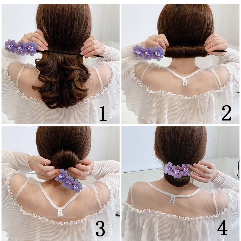 Dụng Cụ Búi Tóc Đính Hoa Vải Cho Nữ