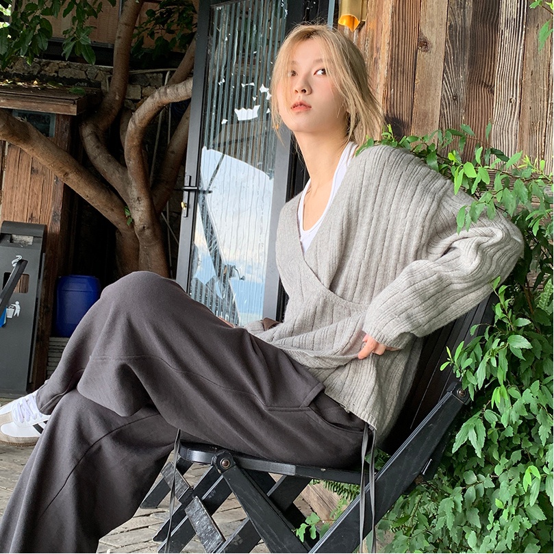 【ZHELIHANGFEI】Áo Cardigan Dệt Kim Tay Dài Cổ Chữ V Dáng Rộng Phong Cách Preppy Dễ Phối Đồ