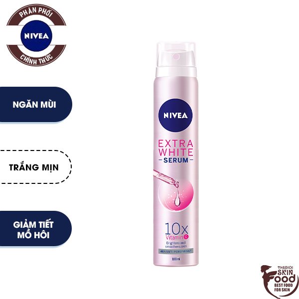 Xịt Khử Mùi Trắng Mịn Nivea Extra White Serum Spray 100ml