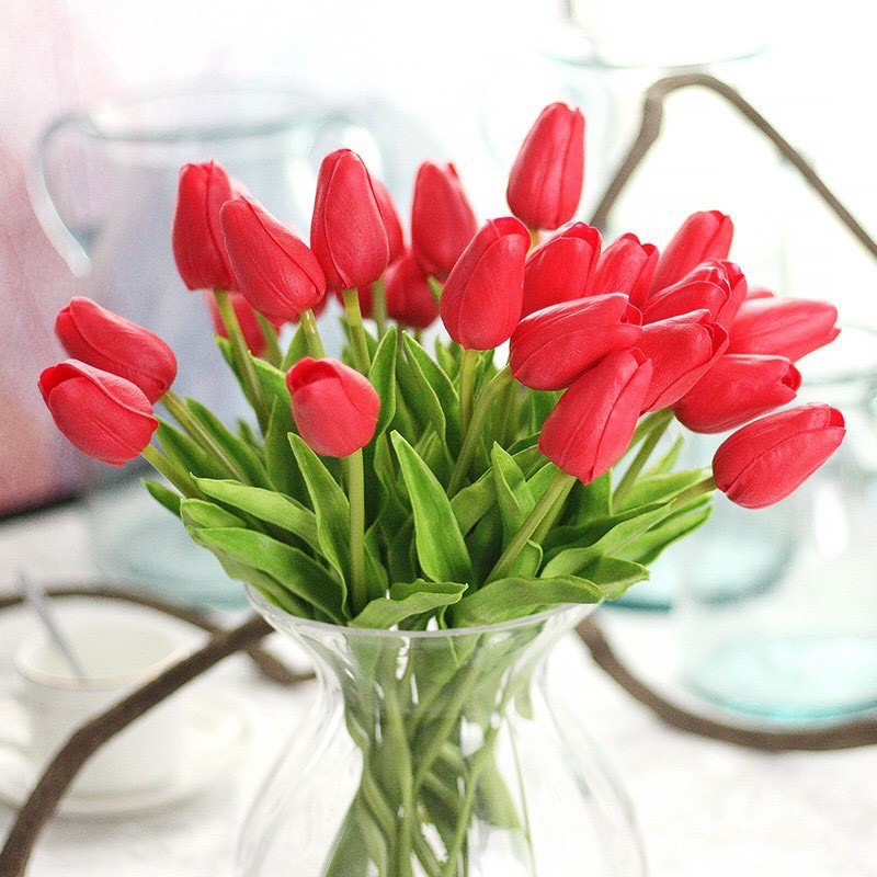 [Minhha] (Lá xoăn hàng loại 1) Hoa Tulip giả PU bằng nhựa cao su cao cấp - Hoa lụa trang trí tuyệt đẹp 44 21