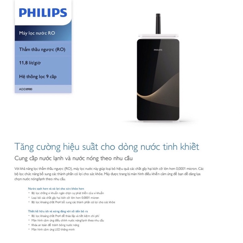 Máy lọc nước RO Alkaline Nóng-Lạnh Philips ADD8980 - 9 cấp lọc - Hàng chính hãng - Bảo hành 24 tháng