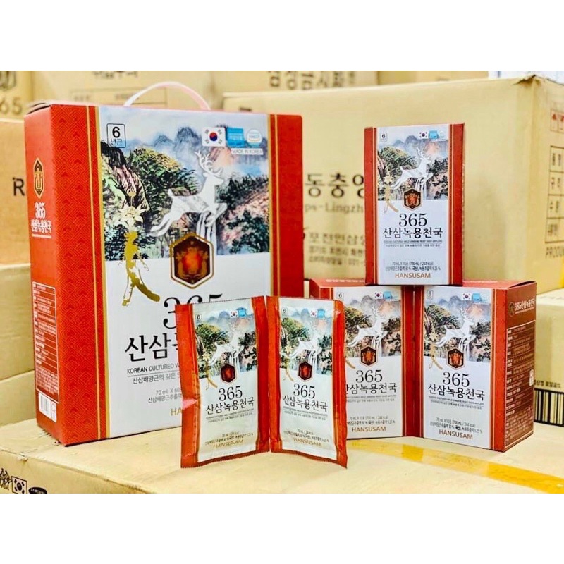 Nước Hồng Sâm Nhung Hươu Núi 365 Hansusam Hàn Quốc, 60 gói x70ml