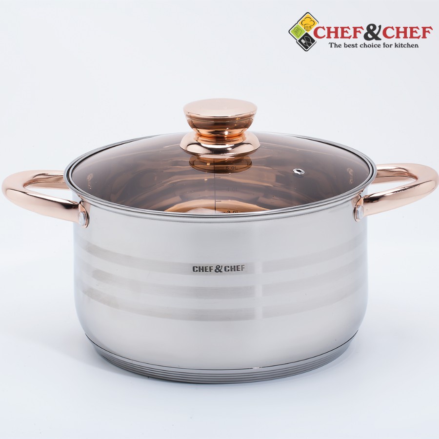 BỘ NỒI 6 MÓN VUNG KÍNH CHEF&amp;CHEF ĐÁY TỪ 5 LỚP  SẢN XUẤT THEO DÂY CHUYỀN CÔNG NGHỆ ĐỨC