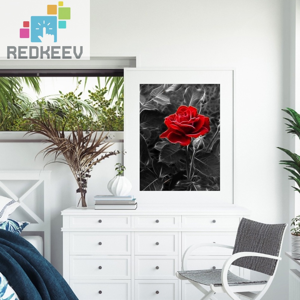 Tranh thêu chữ thập vải canvas 11CT hình hoa hồng tối DIY
