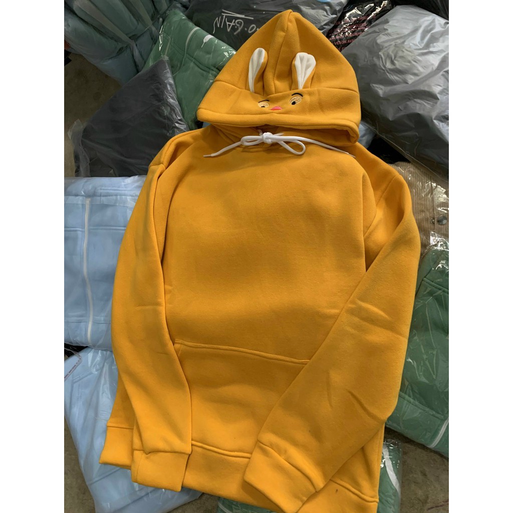 Áo Khoăc Hoodie Chui Đầu Nón Tai Thỏ Dễ Thương Chất Liệu Nỉ PE Mềm Mịn Trang Phục Mà Đông