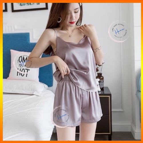 Đồ Ngủ Nữ Pijama Hai Dây Chất Lụa Mềm Mịn Mặc Ở Nhà Sang Chảnh Thoải Mái Hanva