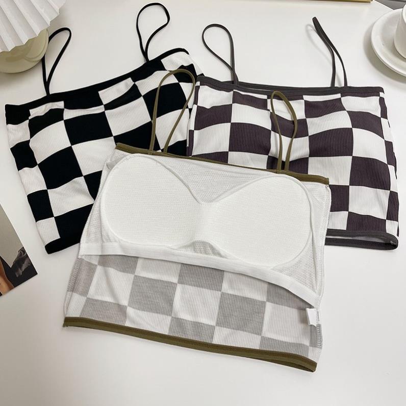 Áo Bra Nữ Softie 2 Dây Mảnh Kẻ Ô Dáng Lửng Có Đệm Ngực Trend Mới 8161