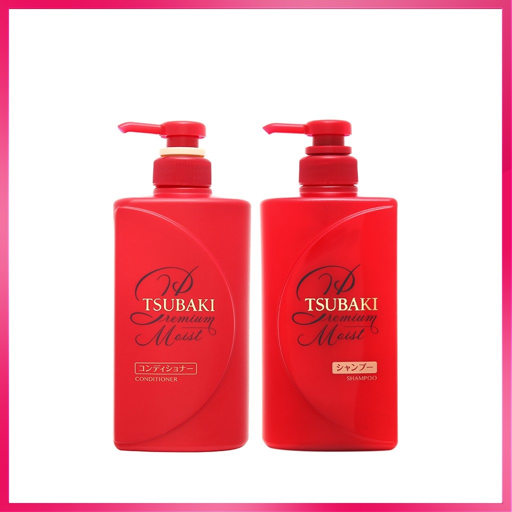 Dầu Gội Và Dầu Xả Dưỡng Tóc Bóng Mượt Tsubaki Premium Moist 490ml Màu Đỏ