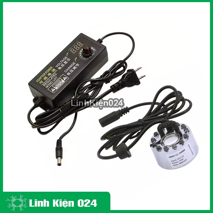 Combo phun sương HB20 12 led và nguồn điều chỉnh điện áp 3-24V 2A có màn hình hiển thị (điều chỉnh lượng sương)