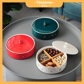 Khay sứ tròn đựng mứt tết, bánh kẹo – Tay nắm hình chuột Hamster dễ thương