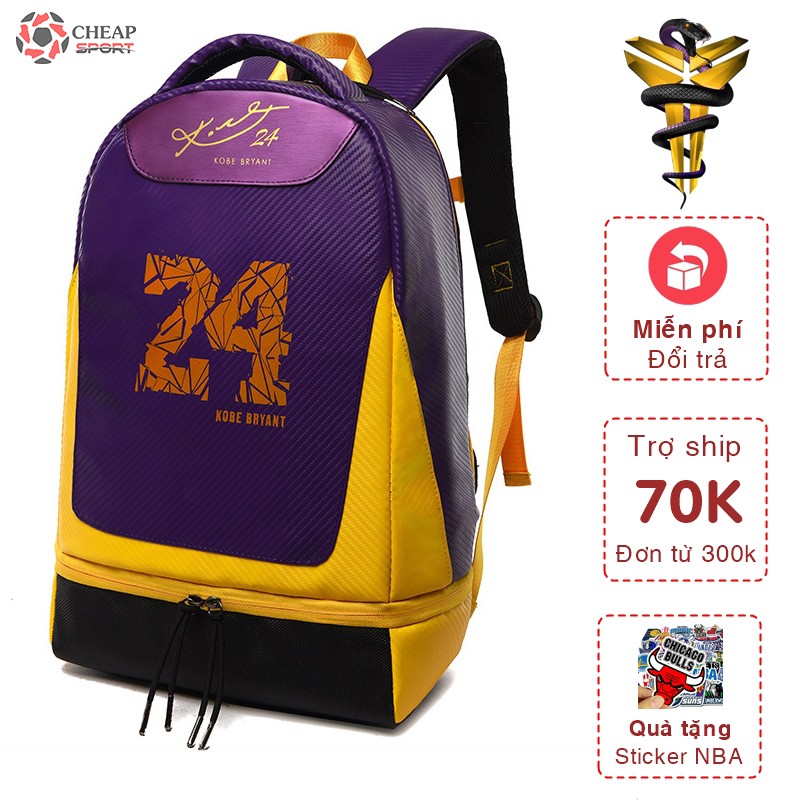 Balo Bóng Rổ Kobe Bryant 3.0 Chất Liệu Da PU Cao Cấp Chống Nước In Logo Ngôi Sao Bóng Rổ NBA Dùng Chơi Thể Thao Đi Học