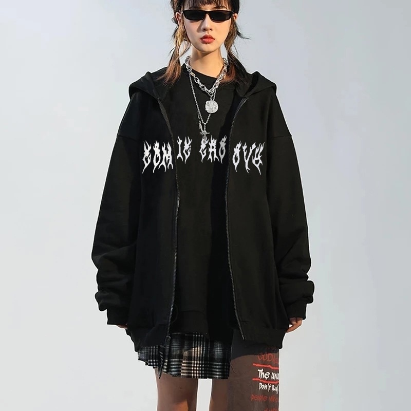 Áo Khoác Hoodie Tay Dài Khóa Kéo Phong Cách Hip Hop Cổ Điển Y2K Thời Trang Thu Đông Cho Nữ