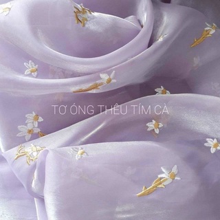 vải oganza thêu hoa tím