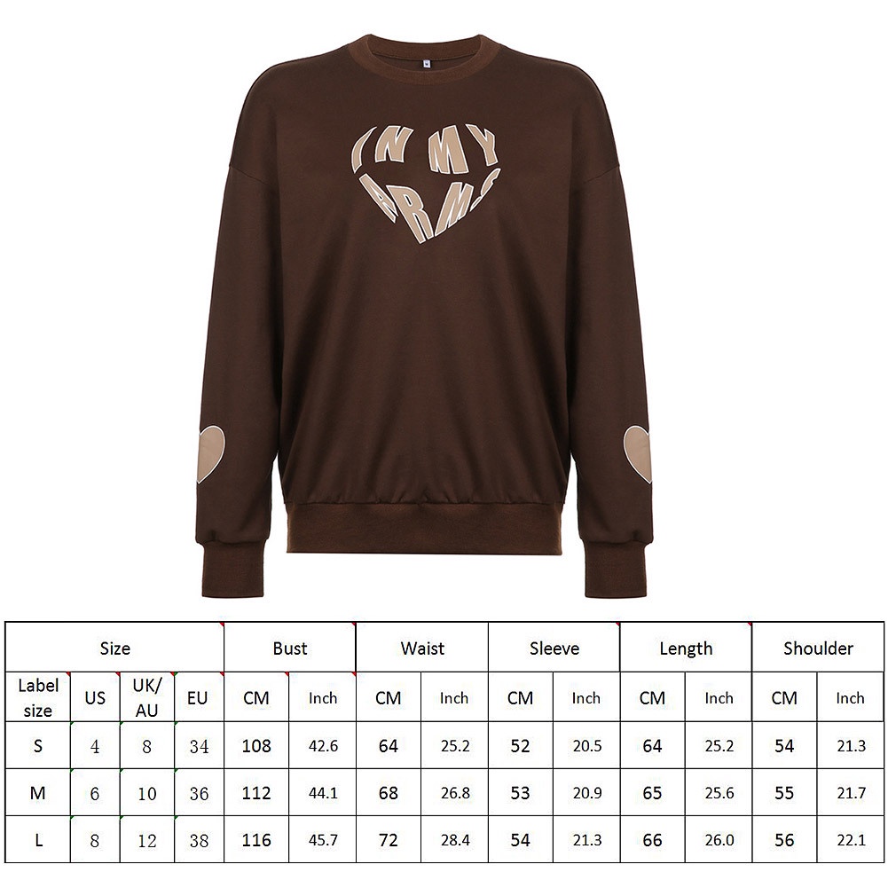 Áo Sweater Cổ Tròn Tay Dài Dáng Rộng In Hình Trái Tim Màu Nâu Kiểu Vintage Thời Trang Mùa Thu Cho Nữ Y2K