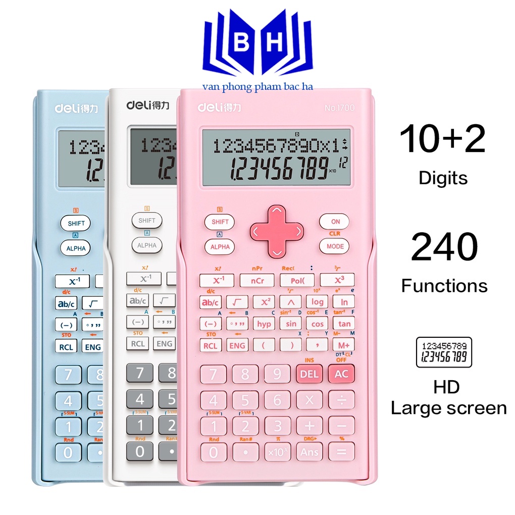 Máy tính kỹ thuật học sinh Deli - 240 chức năng tính khác nhau - Xanh/ Hồng/ Trắng - 1700