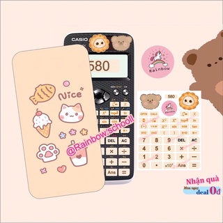 Decal máy tính casio 580 in theo yêu cầu gấu dễ thương miếng dán trang trí máy tính casio 580vnx