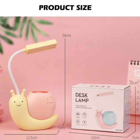 Đèn học để bàn hình chú ốc sên dễ thương kèm ống bút đèn LED ánh sáng vàng bảo vệ mắt dùng cho phòng làm việc phòng ngủ
