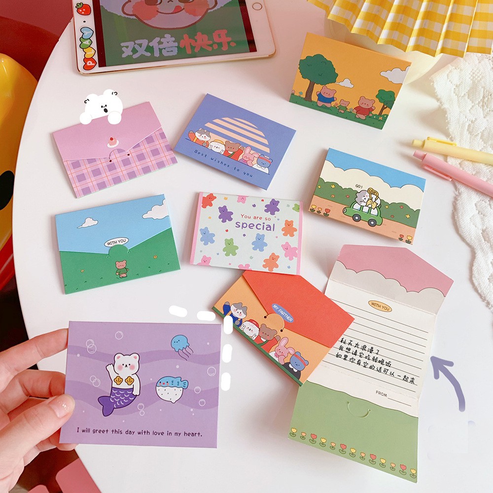Set 2 Thiệp Mini Chúc Mừng Sinh Nhật, Ngày Lễ, Quà Tặng Cảm Ơn Hoạt Hình Cute Love Sending