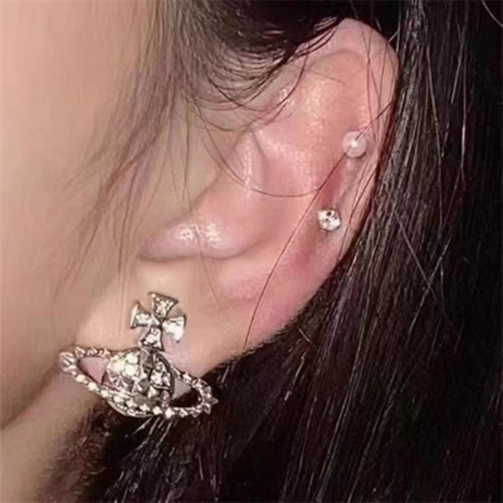 Bông Tai Đính Kim Cương Giả Phong Cách retro Thời Trang Hàn Quốc