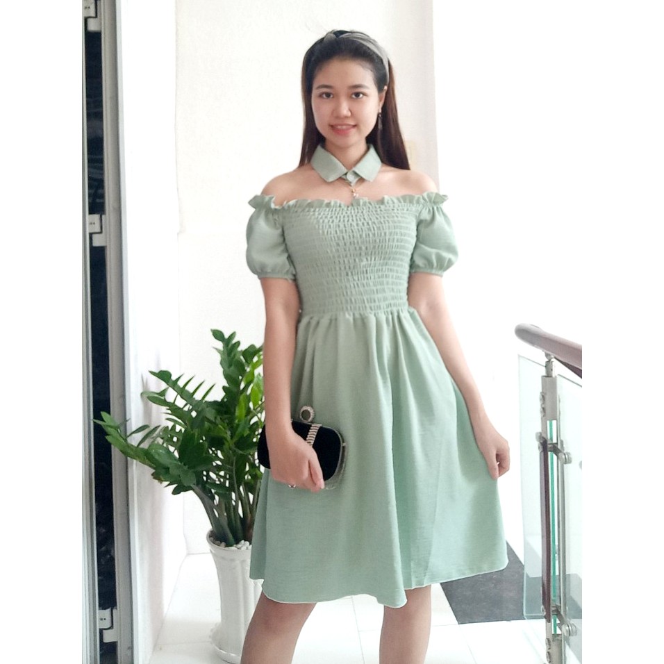 Đầm trễ vai nữ vải đũi