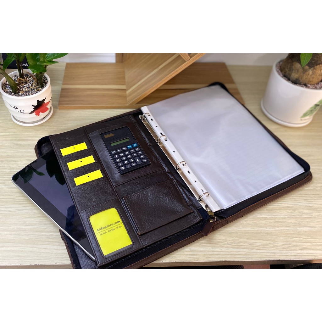 Cặp đa năng da bò 100% đựng tài liệu hồ Sơ Ipad giấy A4 đa năng nhiều ngăn