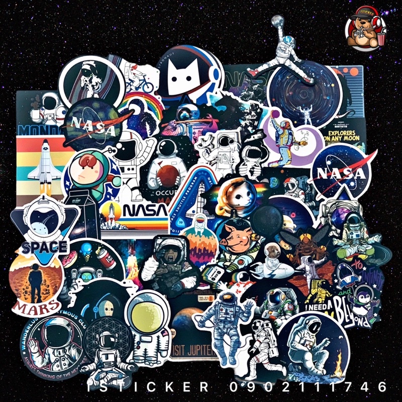 Sticker tem Nasa 03 mẫu HOT hình dán cute trang trí nón - mũ bảo hiểm, điện thoại, laptop, ván trượt ..