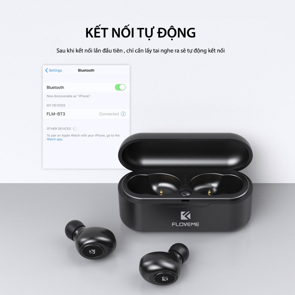 Tai nghe Bluetooth 5.0 TWS FLOVEME BT3 Bản Quốc tế - Có mic tích hợp, hỗ trợ đàm thoại - Công nghệ chống nước IPX4