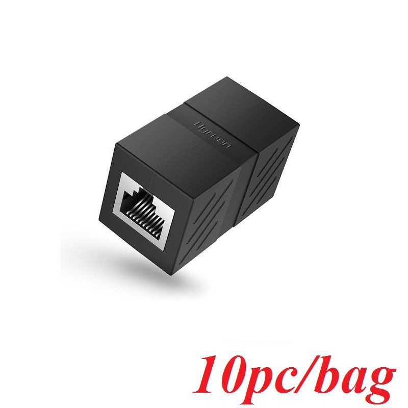 Ugreen 30718 túi có 10 chiếc đầu nối mạng LAN RJ45 cat5e cat6 màu đen chân cắm mạ vàng 24K NW114