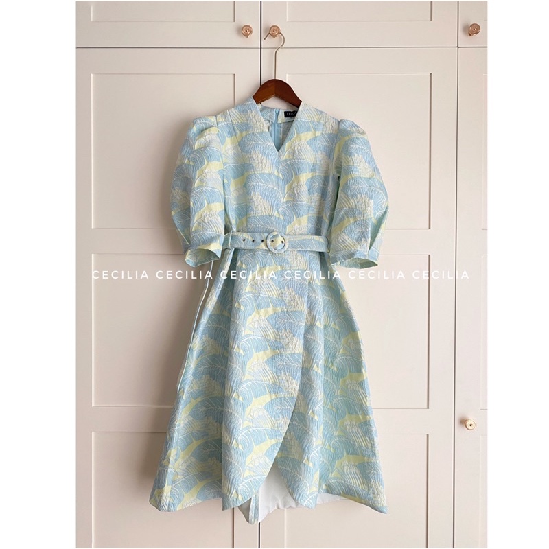 Đầm thiết kế julia dress by cecilia hoạ tiết xanh ngọc gấm xốp mềm mại - ảnh sản phẩm 1