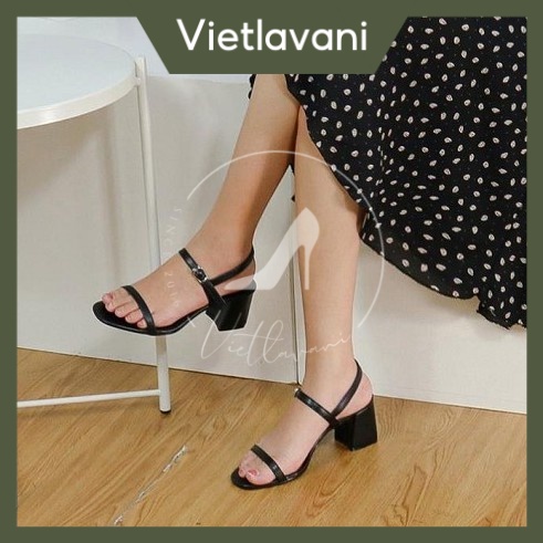 Giày sandal nữ mã LNS9 gót vuông cao 5cm phong cách đơn giản có 2 màu kem và đen