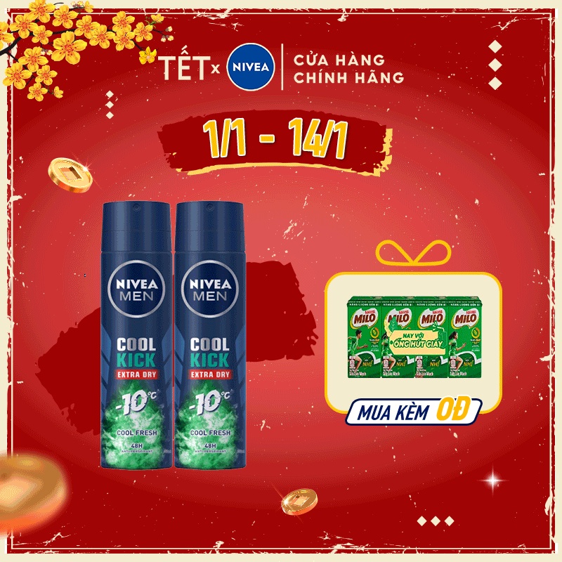 Combo 2 Xịt ngăn mùi NIVEA MEN Cool Kick Mát Lạnh Thơm sảng khoái 150ml/chai 83165