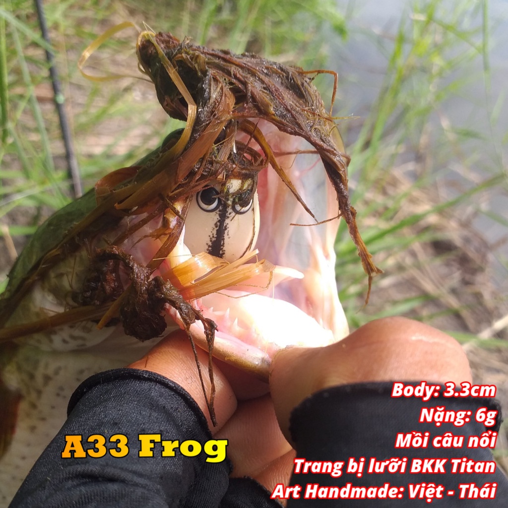 Mồi câu cá lóc Nhái Hơi A33 lưỡi Titan , mồi Lure Handmade cao su Thái Lan