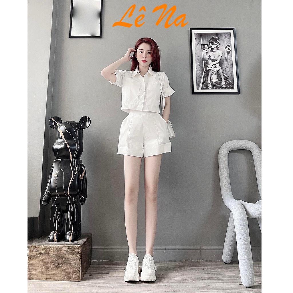 Set Đồ Nữ Áo Sơ Mi Croptop Kèm Quần Đùi Nữ Ống Rộng SV14