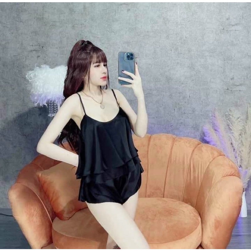 Đồ ngủ sexy nữ bộ ngủ 2 dây đồ bộ nữ đồ mặc nhà hai tầng mùa hè thóang mát chất lụa satin