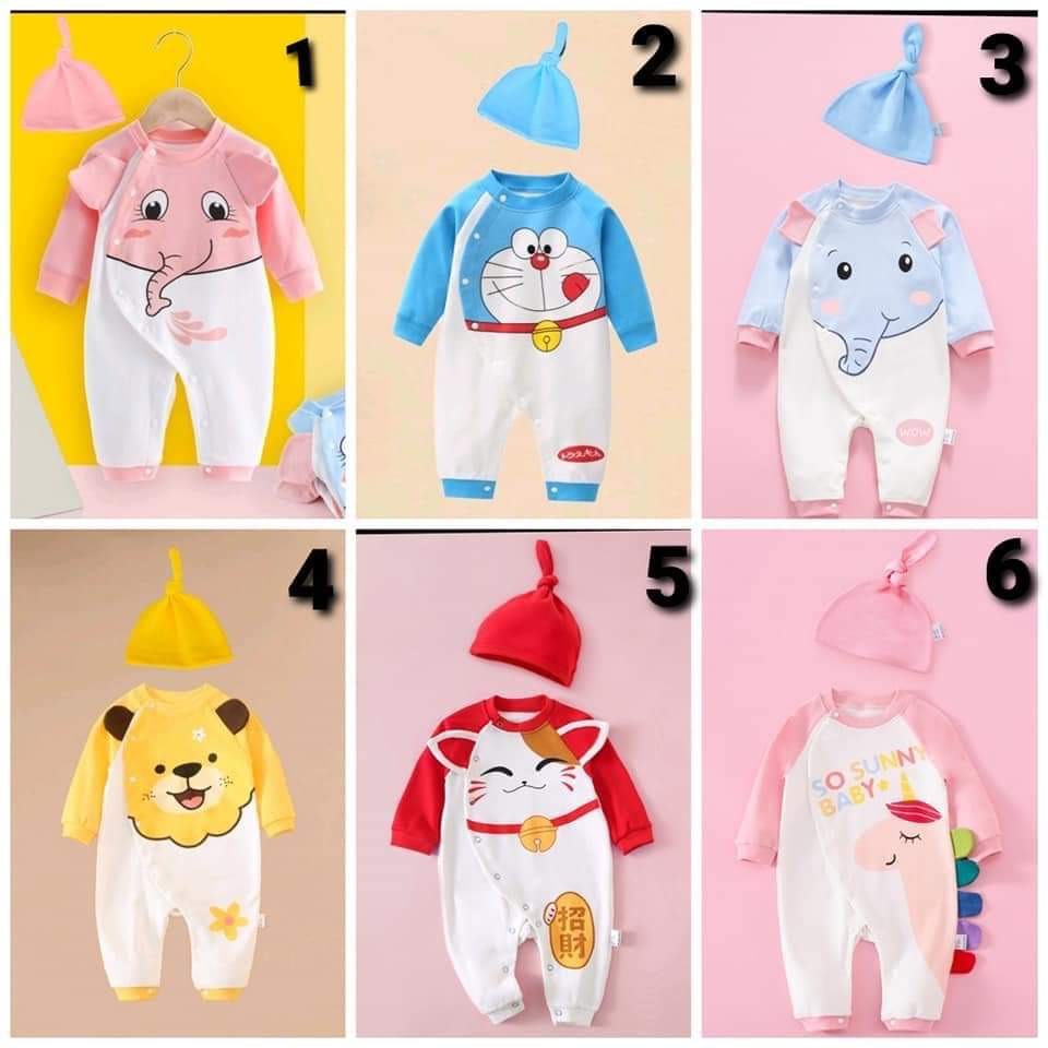 [Siêu Sale] BODY DÀI KÈM MŨ RỜI NHIỀU HÌNH CHẤT COTTON MỀM MỊN SIZE 4-16KG(BDMR)