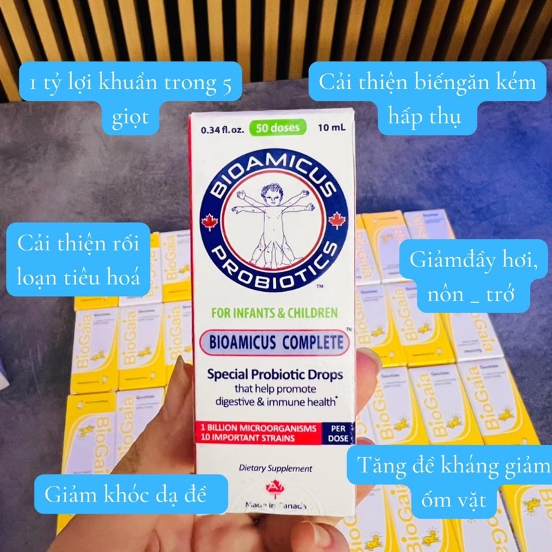 Men vi sinh 10 chủng BioAmicus Complete nhập khẩu Canada giúp bé ăn ngon cải thiện tiêu chảy, rối loạn tiêu hóa, lọ 10ml